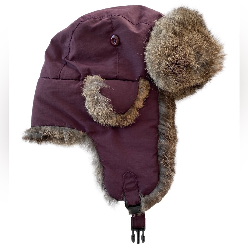 HATTERDASHERS WOMENS TRAPPER AVIATOR REAL RABBIT FUR WINTER WARM HAT. SZ M